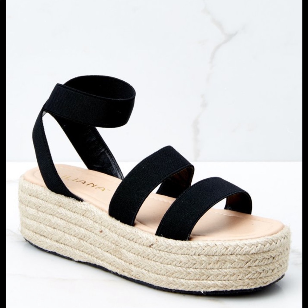 One Step Higher Black Flatform Sandals